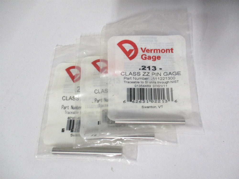 Vermont Gage (111221300) 0.213" Diam Class ZZ Minus Plug & Pin Gage - Lot of 3