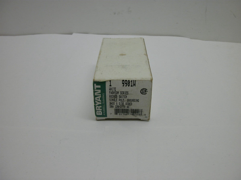 BRYANT 9901W ROCKER SWITCH WHITE FASHION SERIES SINGLE POLE 20A 120/277V AC NIB