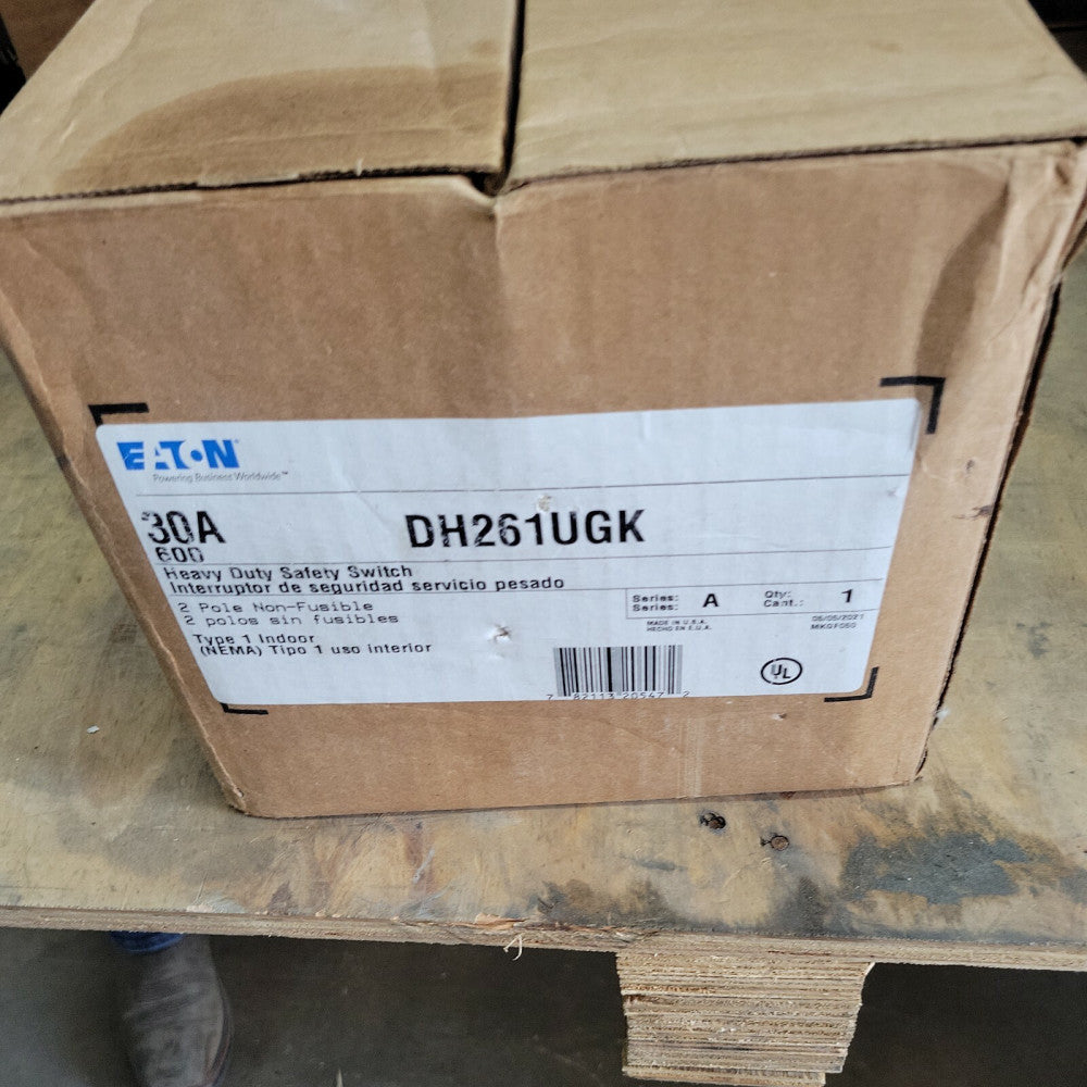 NEW EATON 30 AMP NON-FUSED SAFETY SWITCH 600 VAC 2 POLE NEMA 1 DH261UGK