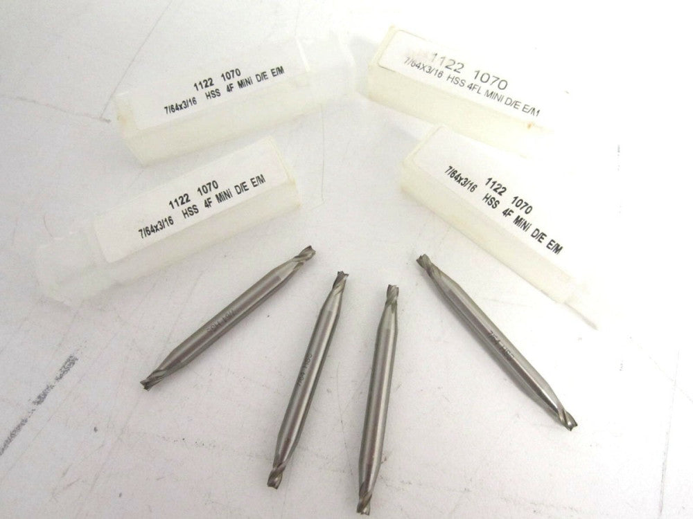 4 New 7/16" HSS Square Double End Mills 4F 7/16 x 3/16 x 5/32 x 2 