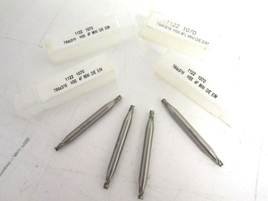 4 New 7/16" HSS Square Double End Mills 4F 7/16 x 3/16 x 5/32 x 2 