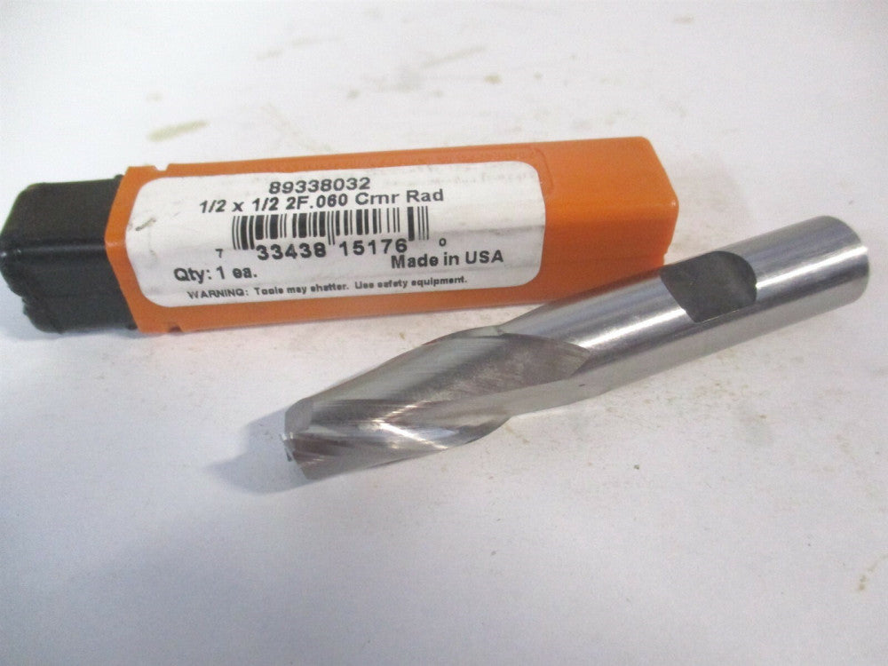 (15176) 1/2" x 1" x 1/2" x 3" OAL 2 Flute Cobalt 0.06" Corner Radius End Mill 