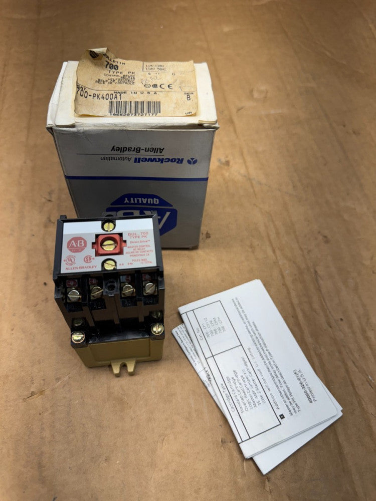 NEW IN BOX ALLEN-BRADLEY TYPE PK CONTROL RELAY 700-PK400A1 SERIES B 110/120V.