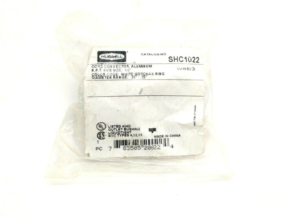 Hubbell SHC1022 Kellems Straight Male Aluminum .25-.38" Cord Connector 1/2" NPT