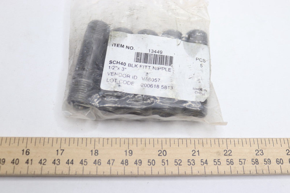 (5-Pk) LDR Industries Pipe Nipple Black 1/2" x 3" 13449