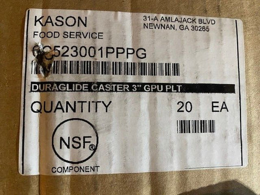 (20 PACK) 6C523001PPPG Kason Caster, 3" Without Brake Grey Poly Genuine
