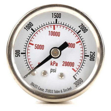 Zoro Select 4Fmu3 Commercial Pressure Gauge, 0 To 3,000 Psi, 1 1/2 In Dial, 1/8