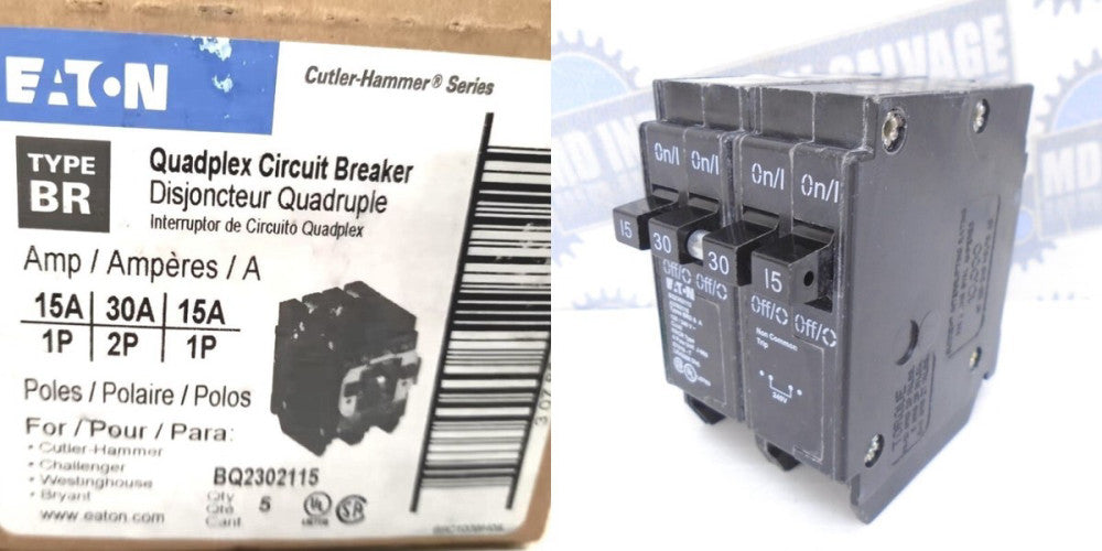 EATON - BQ2302115 - BQ 4P CIRCUIT BREAKER - 15A/30A-30A/15A 10kA@120/240V (NEW)