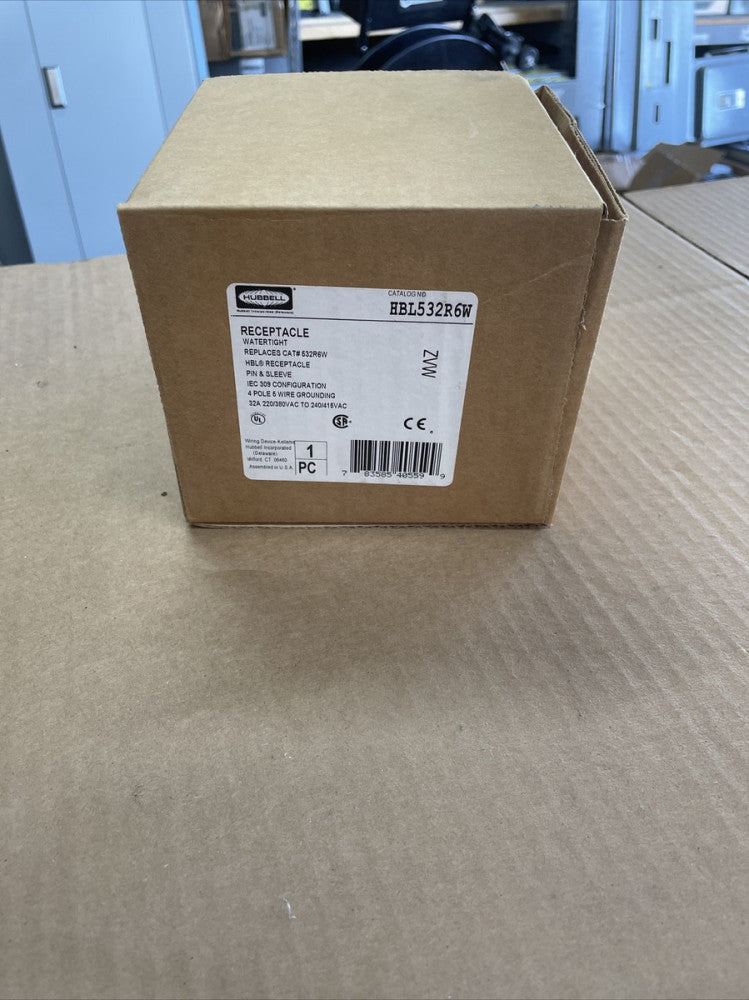 1) NEW HUBBELL HBL532R6W, IEC 309 Pin & Sleeve FO, 32A, 220/380V-240/415V