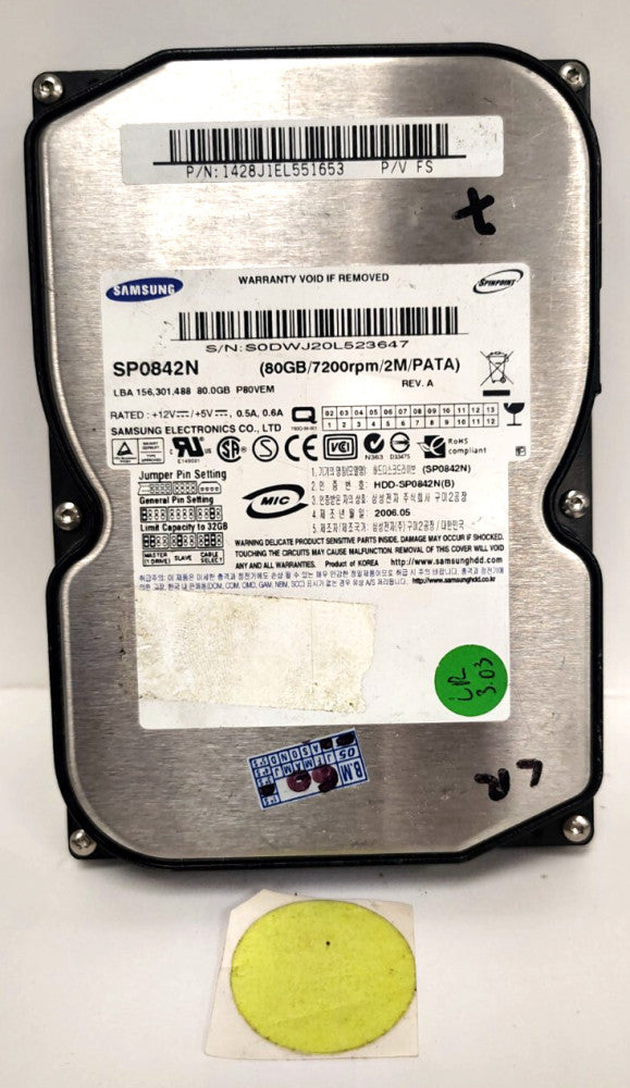 SAMSUNG HARD DISK DRIVE 80GB 7200RPM SP0842N