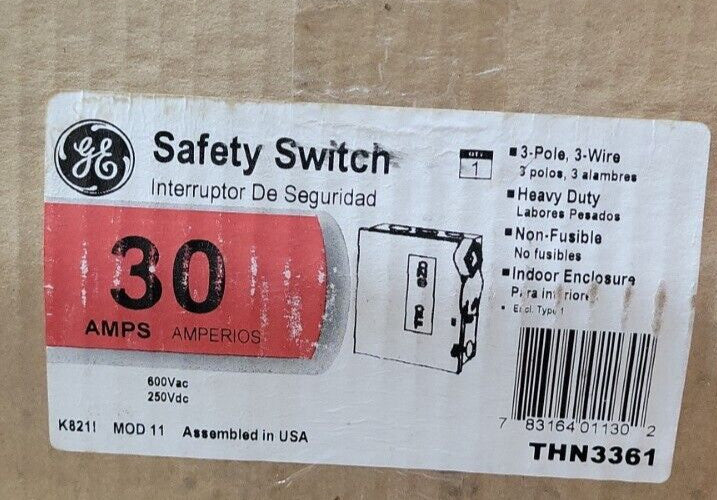 1 General Electric THN3361 Disconnect Switch Heavy Duty 30 Amp 600VAC 30HP 3P
