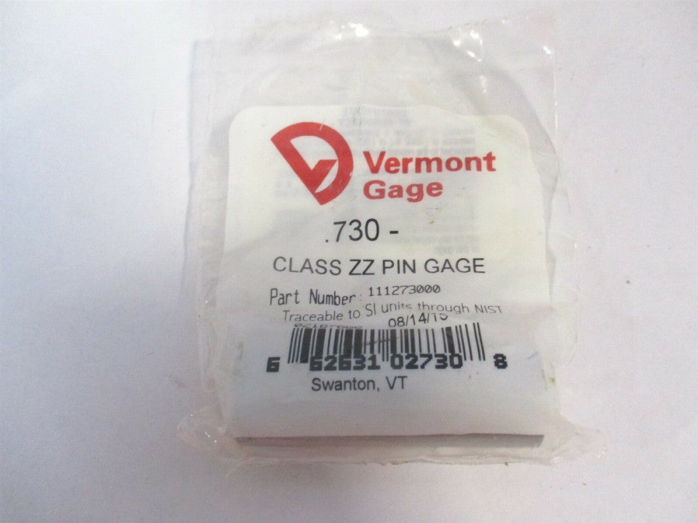 Vermont Gage (111273000) 0.730" Diam Class ZZ Minus Plug & Pin Gage