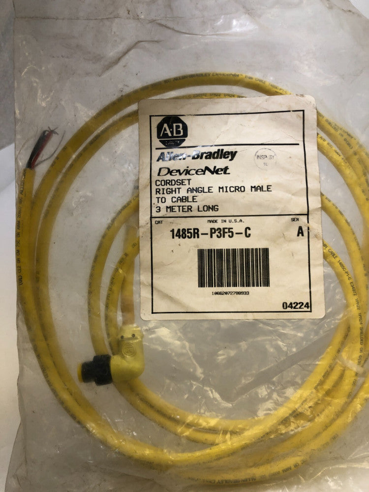 Allen Bradley 1485R-P3F5-C ser. A Cordset Right Angle Micro Male to Cable 3M NEW