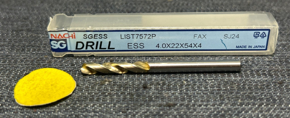 NACHI  2 FLUTE ESS DRILL BIT L7572P SGESS 4.0 X 22 X 54 X 4