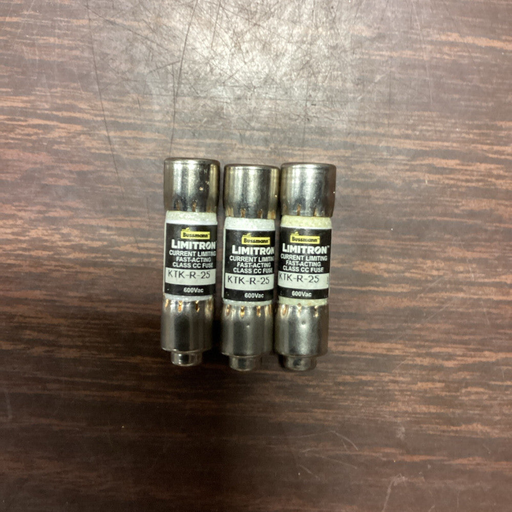 Bussmann Limitron KTK-R-25 Amp Fuse Class CC 600Vac (LOT OF 3)