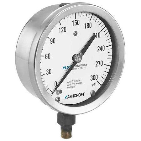 Ashcroft 1009S Industrial Pressure Gauge, 0 To 100 Psi, 4 1/2 In Dial, 1/4 In