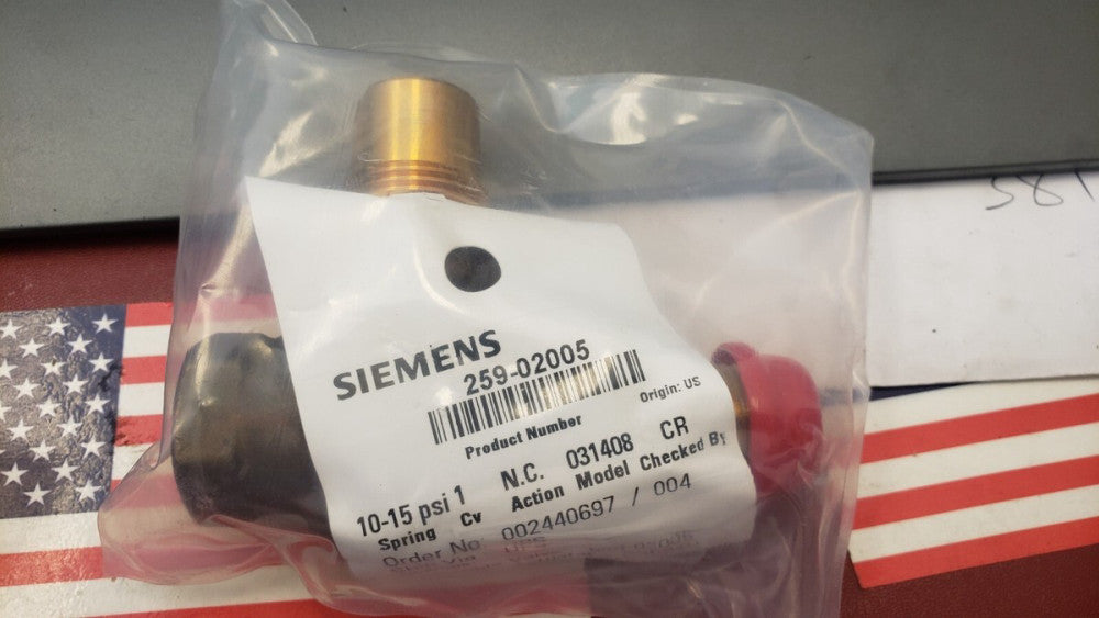 NEW 259-02005 Siemens Valve Assembly NC 1/2″ 1.0Cv FxUM Brass Trim Elect Act NSR