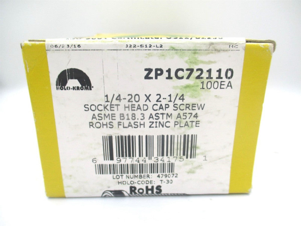 Holo-Krome (ZP1C72110) 1/4-20 UNC 2-1/4" OAL Hex Socket Cap Screw - Pack of 100 