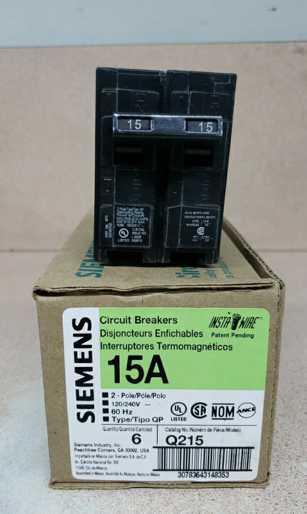 1) New! Siemens Q215 15A, 120/240V, 2 Pole Circuit Breaker