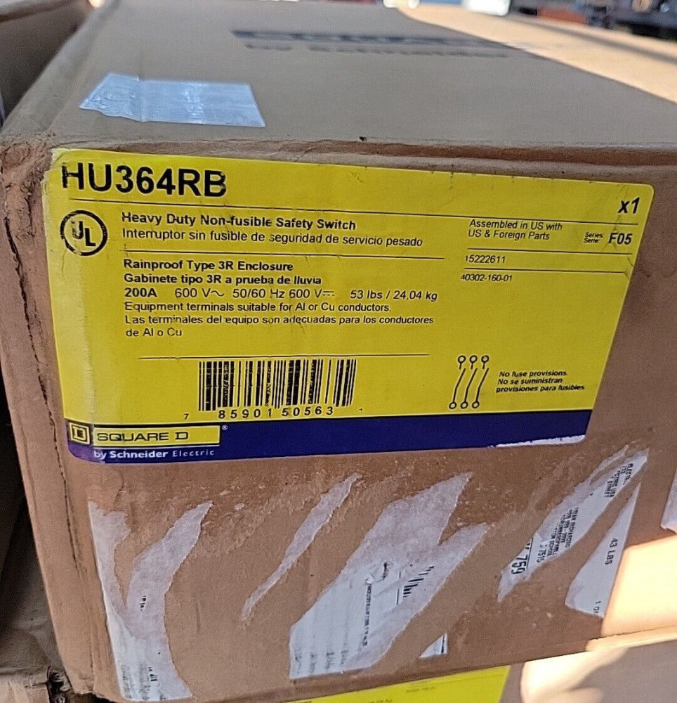 New Square D HU364RB Heavy Duty Non-Fusible Safety Switch 200A 600V 3Ph NEMA 3R