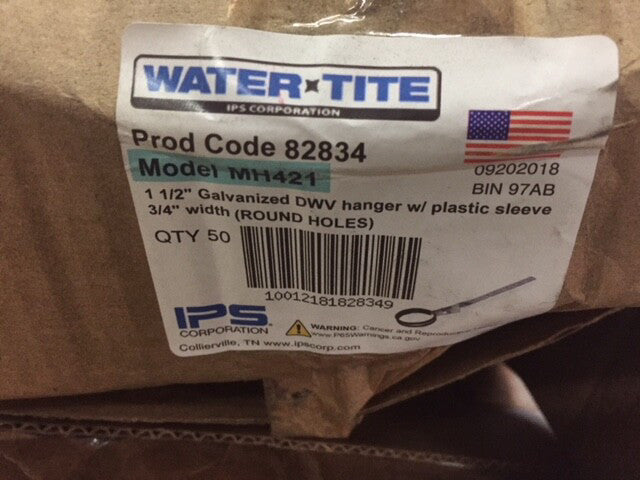 (Case of 50) Water-Tite MH421 1 1/2" Galvanized DWV Hanger  (NEW)