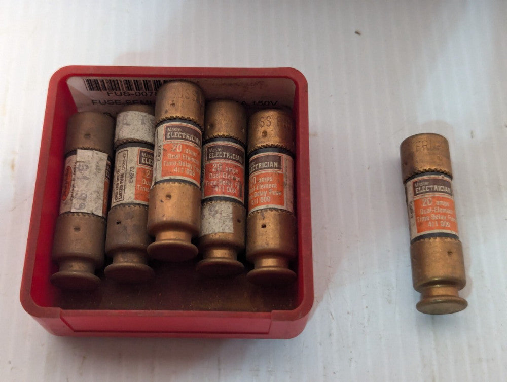Lot of 6 Bussmann FRN-R-20  411009 Time Delay Fuse, 20A, Dual Element