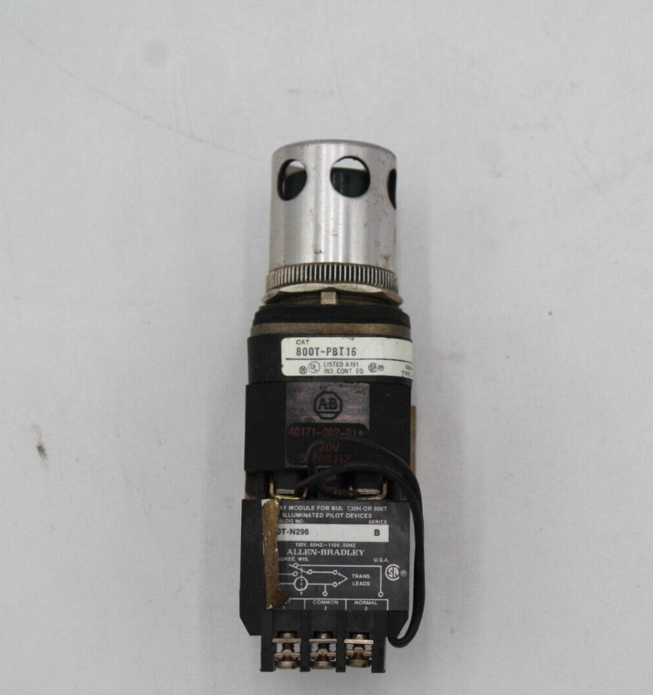 Allen-Bradley 800T-PBT16 Illuminated Push Button Green with 800T-N296 & Bezel