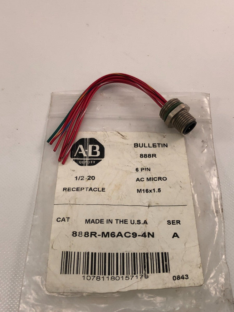 ALLEN BRADLEY 888R-M6AC9-4N  1/2-20 Receptacle, 9 PIN, AC Micro M16 x 1.5  NEW