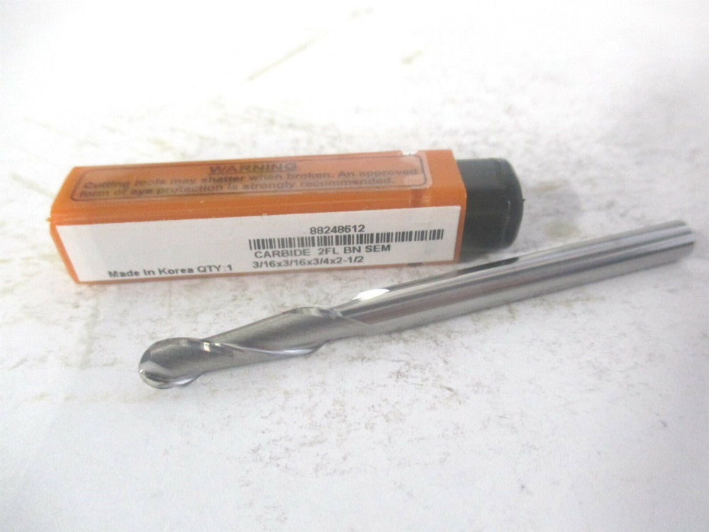(E5014012) 3/16" x 3/4" x 3/16" x 2-1/2" OAL Solid Carbide 2 Flute Ball End Mill
