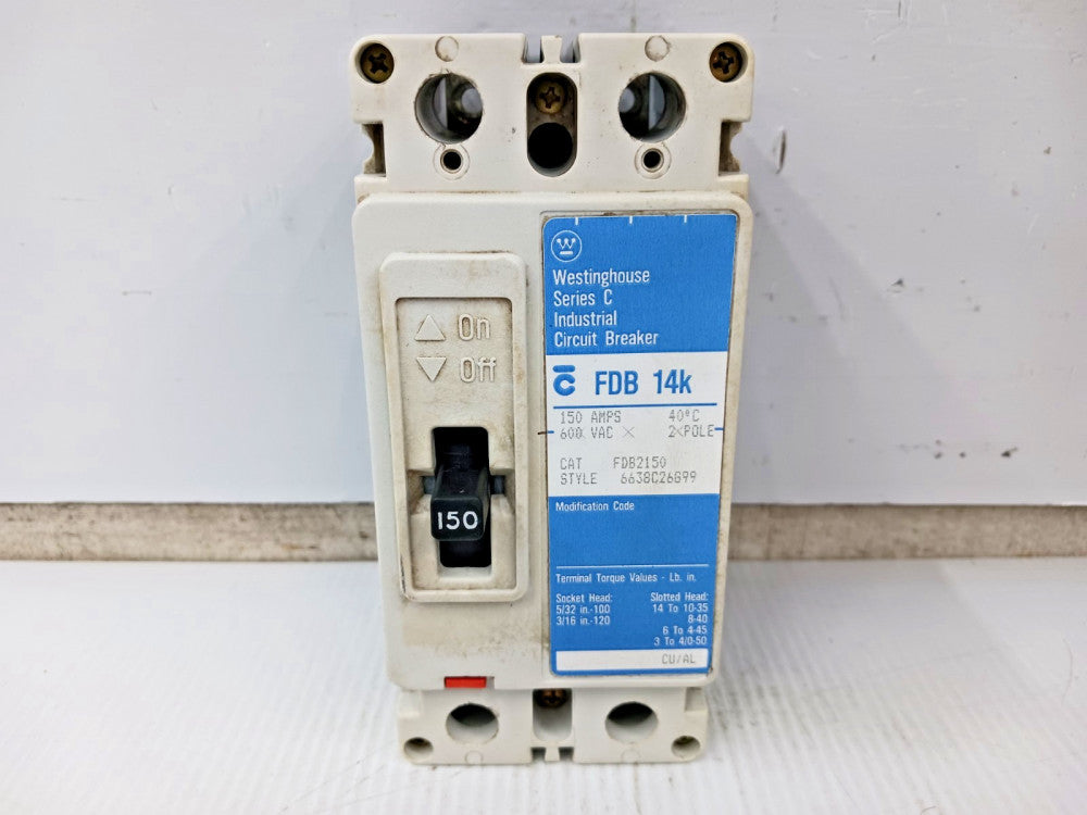 Westinghouse 150 Amp Circuit Breaker 2 Pole 600 VAC / 250 VDC 14kA FDB2150