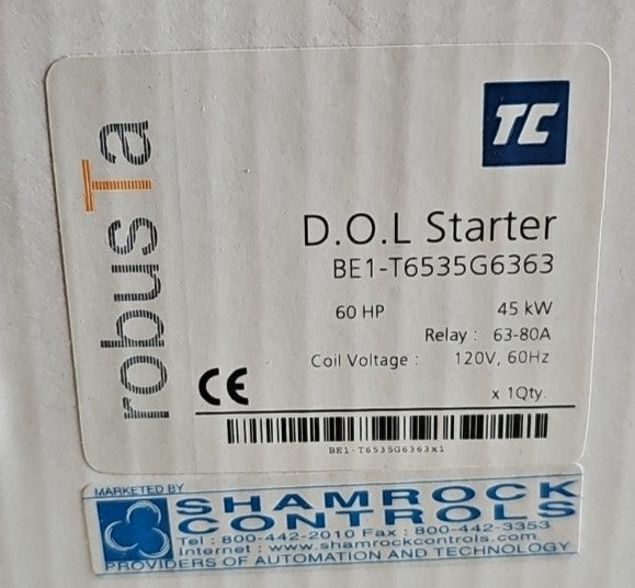 TC DOL STARTER BE1-T6535G6363 60 HP 45KW RELAY 63-80A 120V COIL