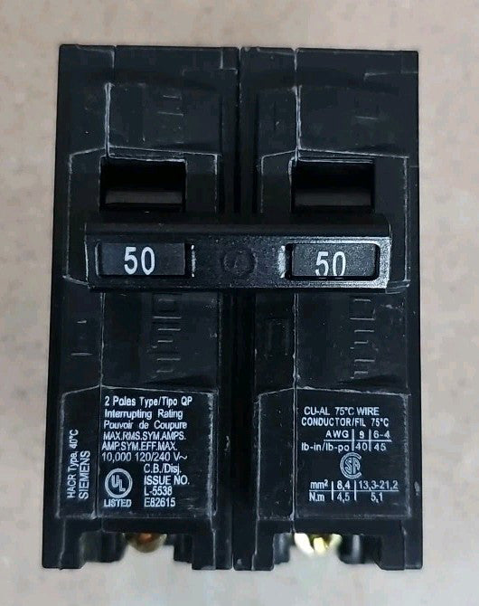 NEW Siemens, Q250, Circuit Breaker, 50 Amps 2 Poles, 240 V