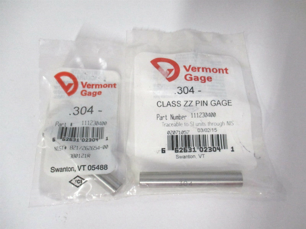 Vermont Gage (111230400) 0.304" Diam Class ZZ Minus Plug & Pin Gage - Lot of 2 