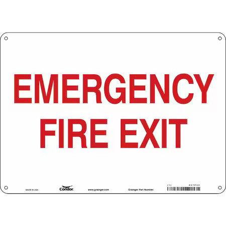 Condor 467P24 Safety Sign Emergency Exit, Aluminum, 14 In W, 10 In H, Emergency