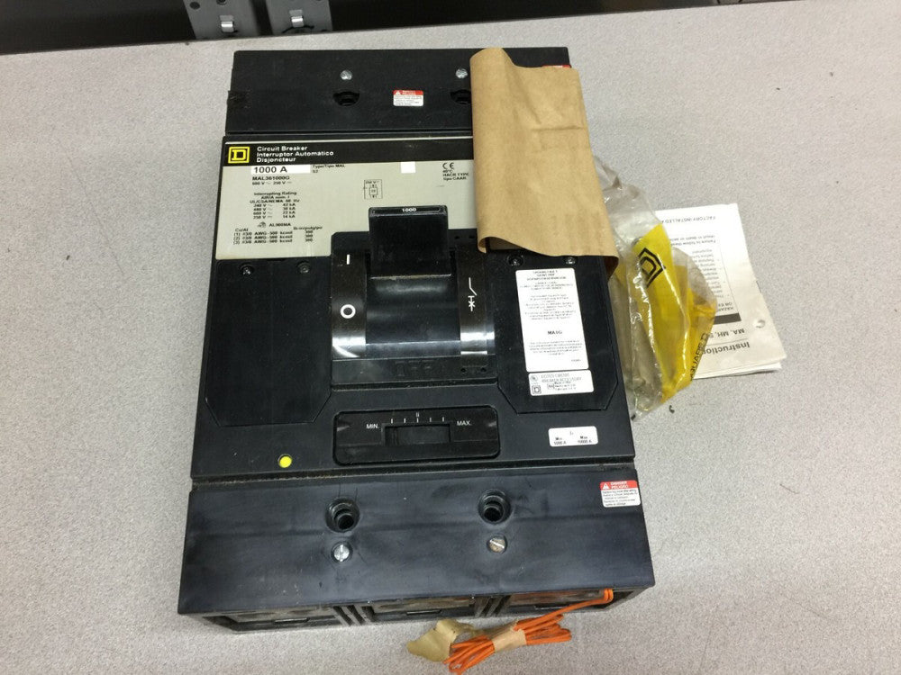 NEW NO BOX SQUARE D 1000AMP 3POLE 600VAC 250VDC BREAKER WITH SHUNT TRIP MAL36100