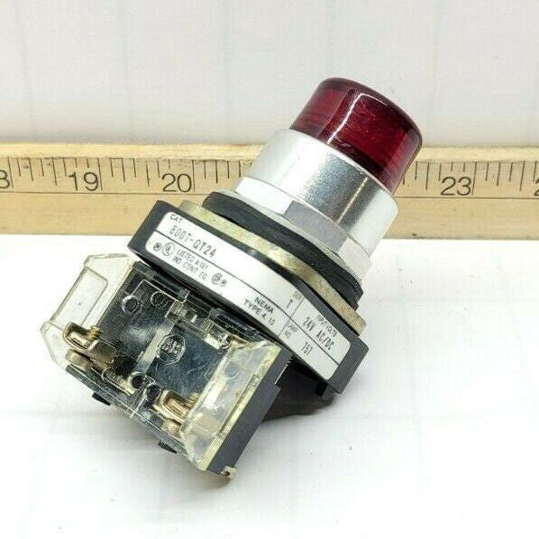 ALLEN BRADLEY ILLUMINATED PUSH TO TEST PILOT LIGHT RED 24 VAC/VDC 800T-QT24