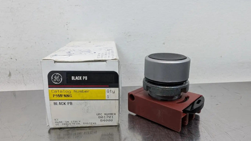 GE P9MPNNG Momentary Standard Pushbutton Satin Chrome 22mm Black
