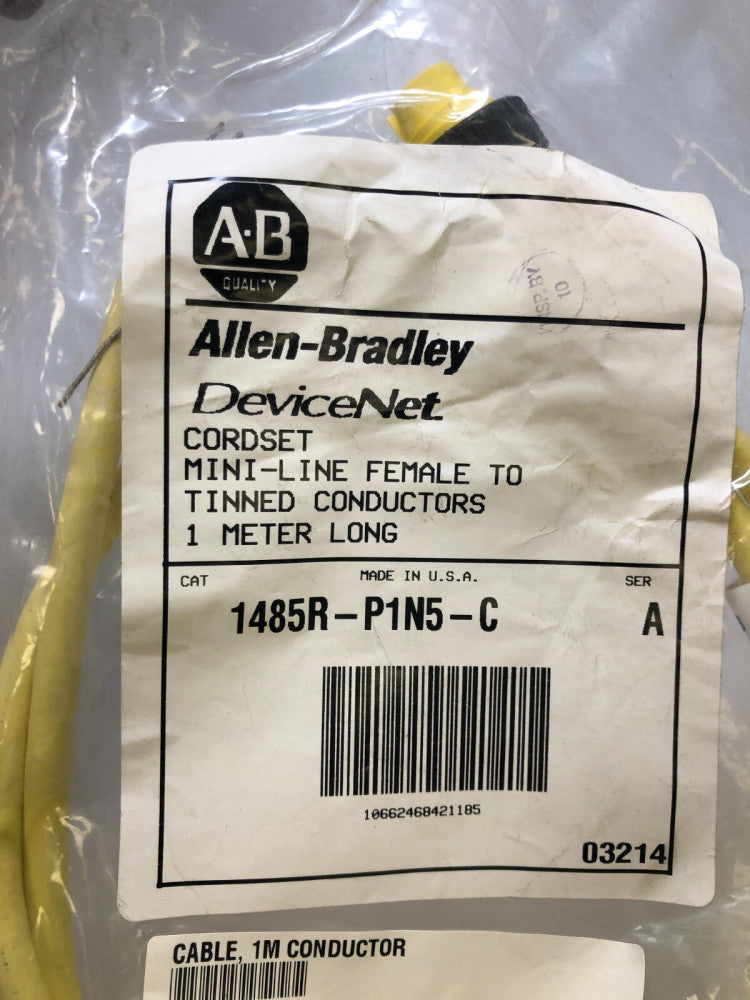 Allen Bradley 1485R-P1N5-C Series A Cordset Mini-line Female to Tinned  1m  NEW