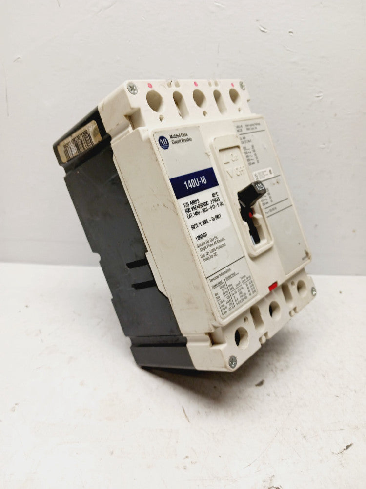 ALLEN-BRADLEY 140U-16C3-D12-S 125 AMP CIRCUIT BREAKER 3 POLE 600 VAC 100KA