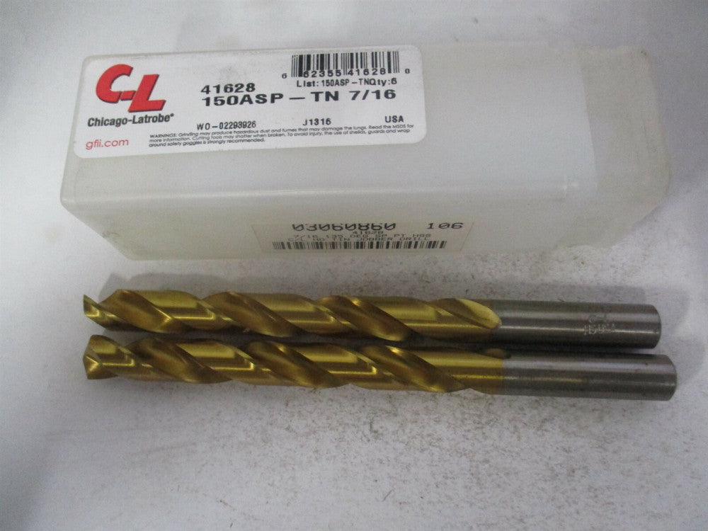 (41628) 7/16 x 4-1/2 x 5-1/2" OAL 135° High Speed Steel Jobber Drill - Pack of 2