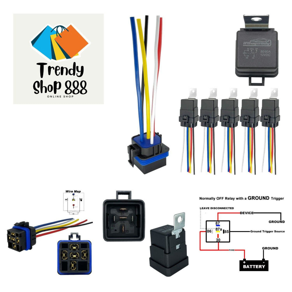 12V, 80/60A Waterproof Relay, 5 Pin Automotive, SPST 12-Volt Auto Relay with ...