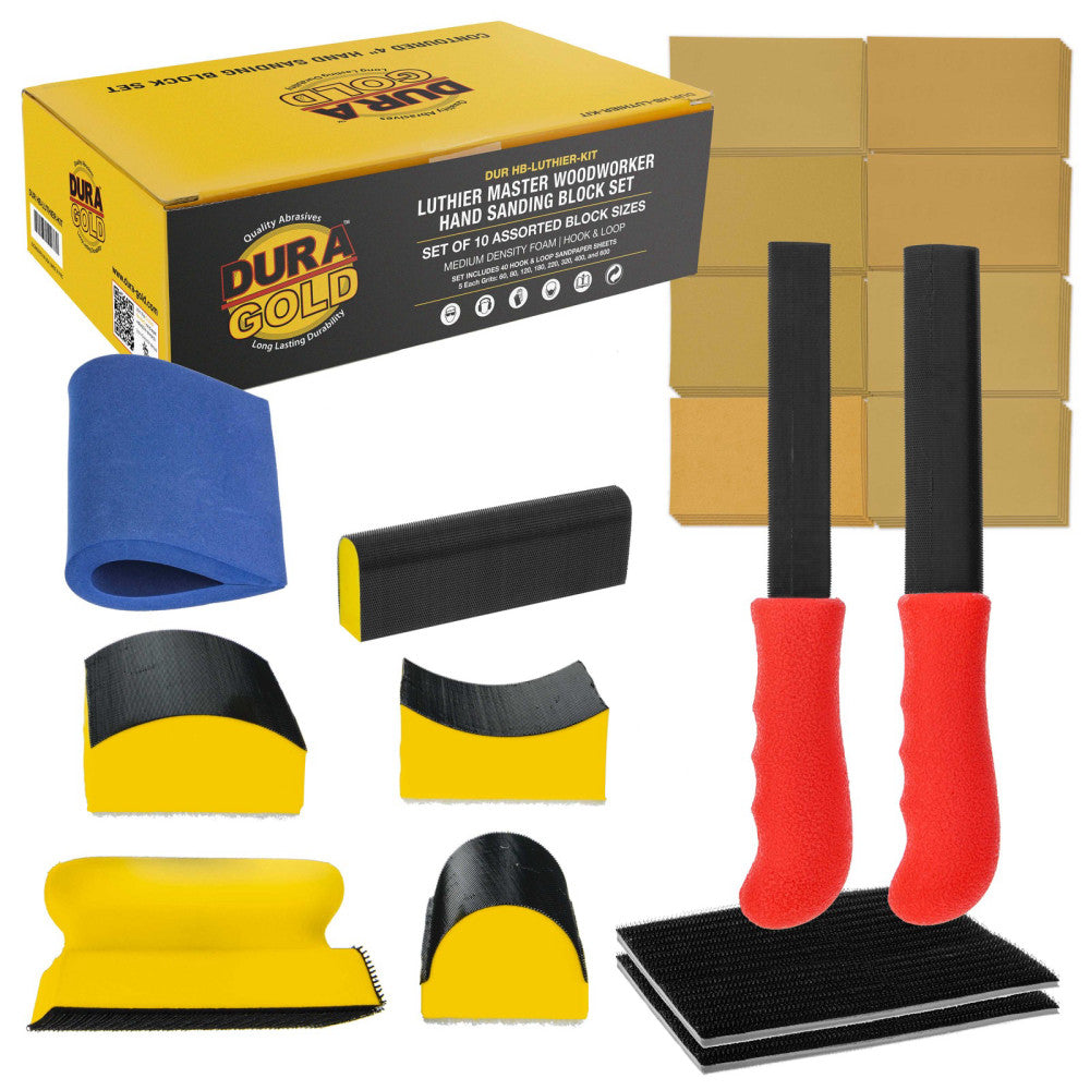 Dura-Gold Luthier Guitar Master Woodworker Hand Sanding Block Set, 40 Sandpaper