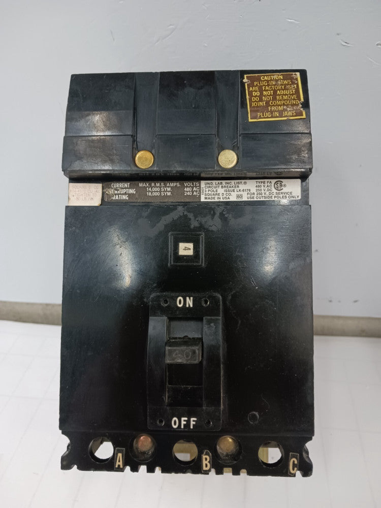 SQUARE D 40 AMP I-LINE CIRCUIT BREAKER 3 POLE 480 VAC FA-34040