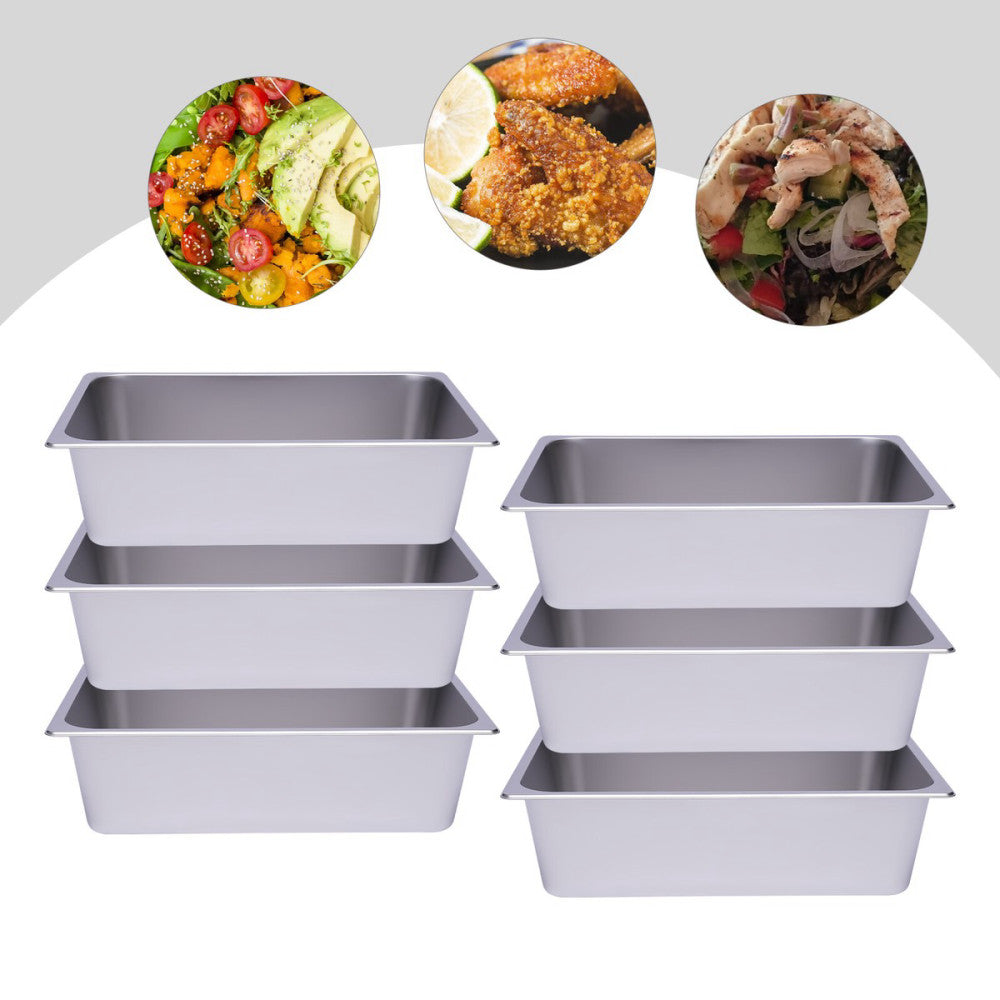 6 Pack 6 In Deep Full Size Steam Table Pans Stainless Steel Pan Hotel Restaurant
