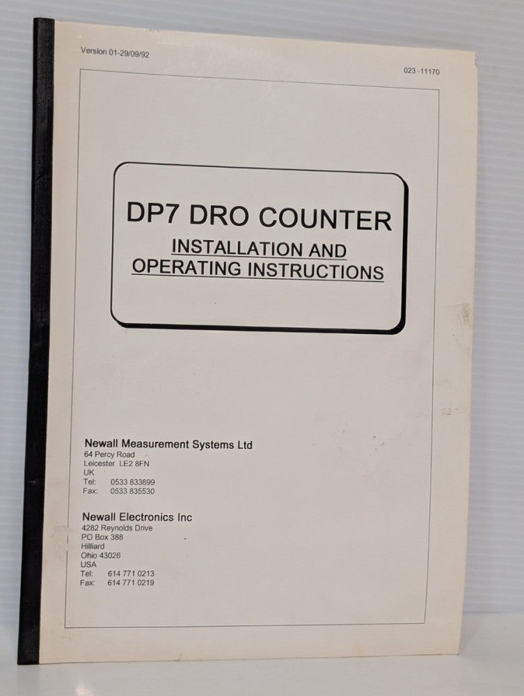 Newall Measurement System DP7 DRO Counter Installation & Operating Instructions
