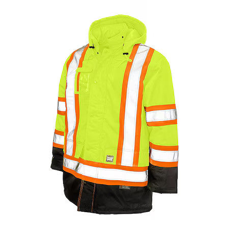 Tough Duck S17621 Men's Hi-Vis Safety Parka, 300D Poly Oxford With Pu Coating,