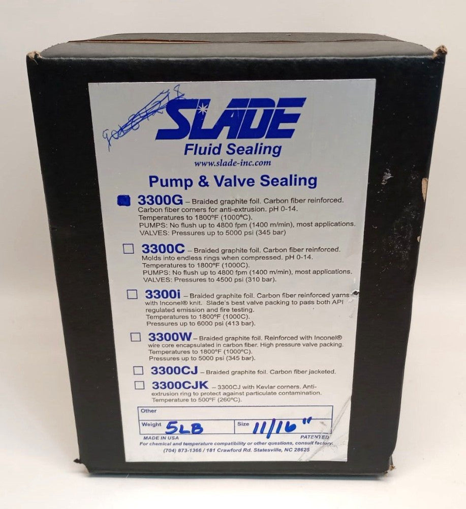 Slade 3300G 5LB 11/16 Braided Graphite Foil Seal 5Lb Box Size 11/16"