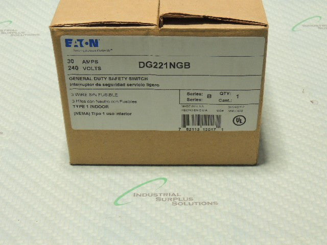 EATON DG221NGB HEAVY DUTY SAFETY SWITCH 30A 240V FUSIBLE NEMA 1