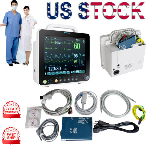 12'' Portable Patient Monitor Vital Signs-SPO2,NIBP,ECG,RESP,TEMP,PR-Carejoy new