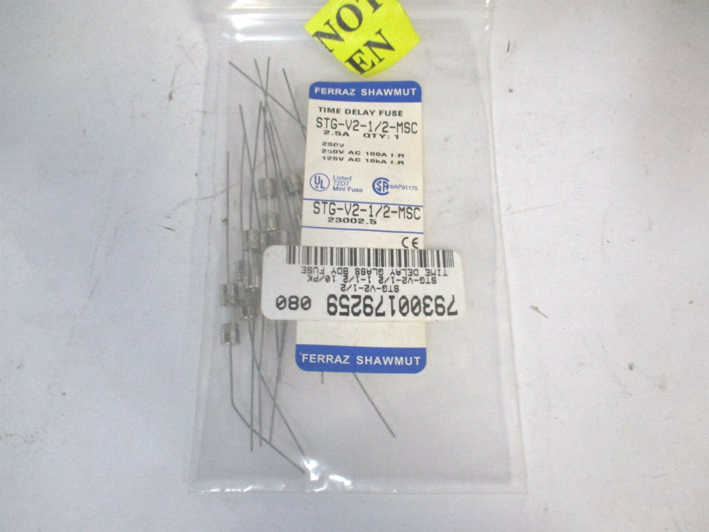 Ferraz Shawmut (STG-V3-1/2-MSC) 350 VAC Time Delay Miniature Glass Fuse - Qty 10